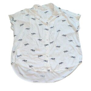 Jane + Delancey Womens Button Front Blouse W/ Tigers-White-Size M-GUC